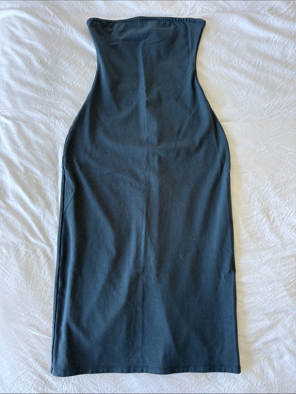 WeWoreWhat Strapless Slate Blue Midi Dress with Back Slit